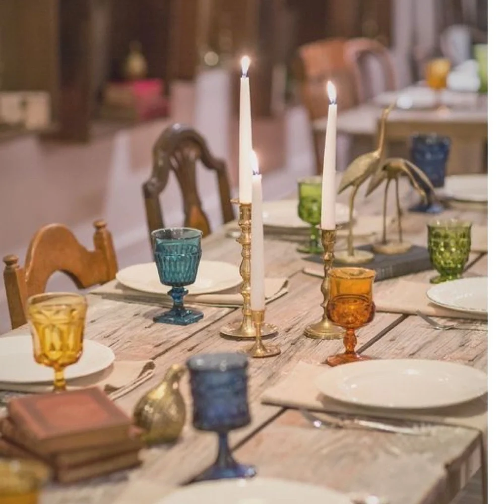Vintage Blue Goblets Glasses Wedding Garden Party Kitchen